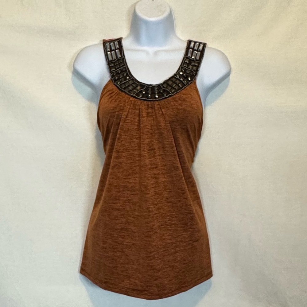 F-72 B-Wear Byer California Orange & Black‎ Beaded SleevelessBlouse Size XL